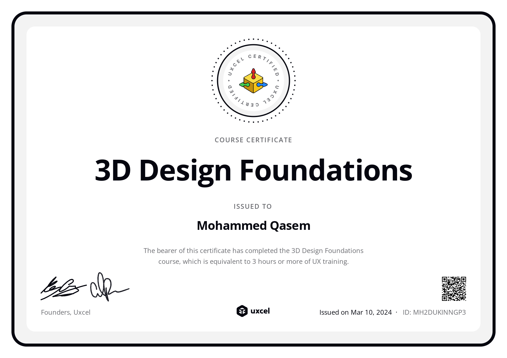 Mohammed Qasem's certificate
